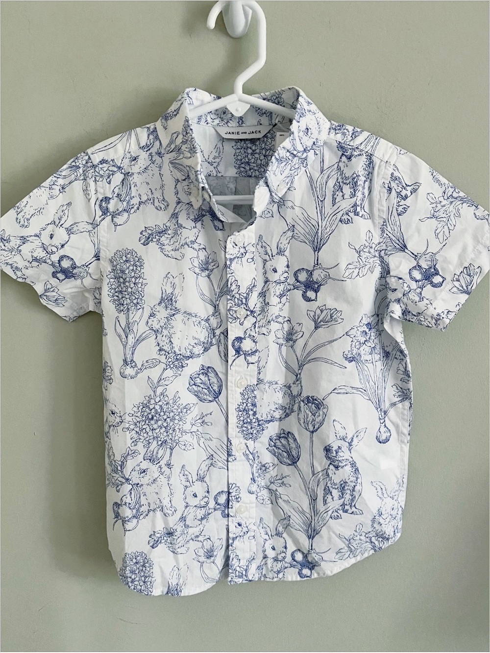 Janie & Jack blue rabbit theme boys shirt - Picture 3 of 8